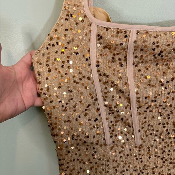 Womens Ball Gown Evening Dress 3X Plus Tan Sequins Party Cocktail Ruched Bodycon - Picture 12 of 12